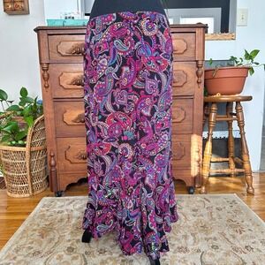 White Stag Womens Maxi Skirt Size S Black Paisley Print Elastic Waist whimsy‎